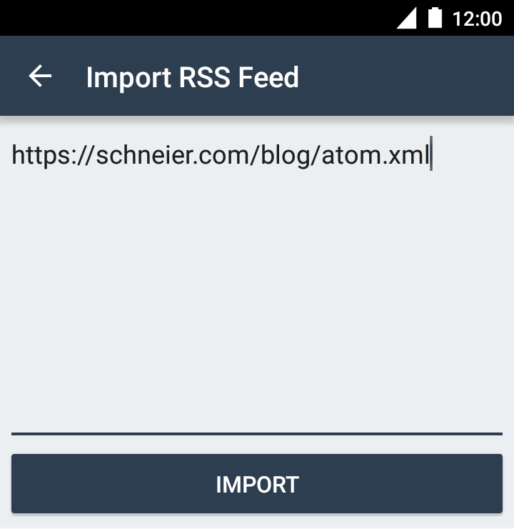 Importing an RSS feed, step 2