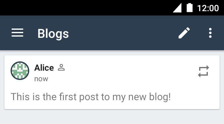 The blog feed showing a newly created post
